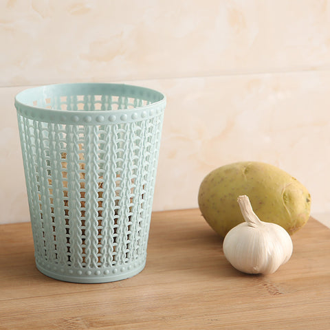 Modern Cylindrical Plastic Mini Trash Can with Hollow Vertical Ridges - Pastel Colors (, Pink, White, Mint Green) | Compact Space-Saving Desktop Waste Bin for, Office, Coffee Table, Bedside | Durable & Lightweight Discreet Bin