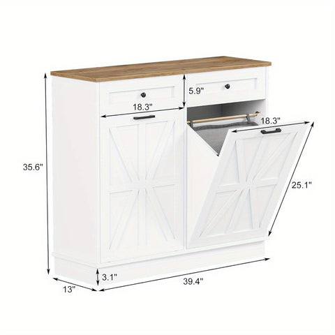 20 Gallon Heavy-Duty Trash Cabinet & Laundry Hamper - Farmhouse Cabinet with Tilt-Out Bin Doors, Space-Saving Storage for Kitchen, Bathroom, Laundry Room - Pet Proof Trash Can Organizer with Tabletop Drawer - Recycled Wood Construction, Kitchen Organizer,