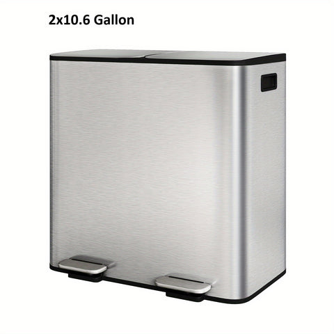 2x8 Gallon\u002F 2x10.6 Gallon Stainless Steel Double Trash Can with Lid for Kitchen, Large Dual Trash and Bin Combo, Step-on Kitchen Metal Stainless Steel Garbage Cans, PP Inner Buckets, Liner Rim, Silvery\u002F Gray\u002F Black