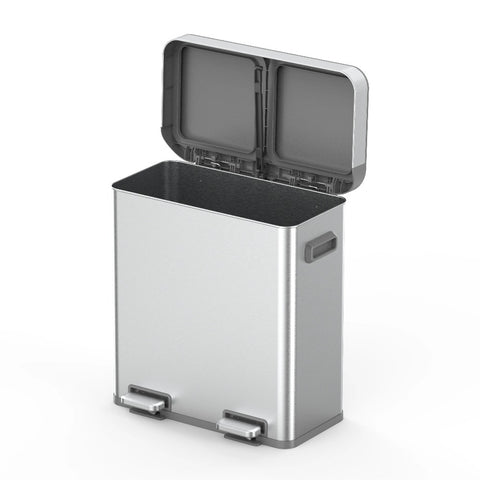 18G Dual Unit Rectangular Stainless Steel Trash Can – Large Capacity Double Compartment Step-On Garbage Bin for Kitchen, Bathroom, Home, Office, and Outdoor Use, Durable Touchless-Style Waste Bin for Household Organization and Recycling, Perfect for Fall