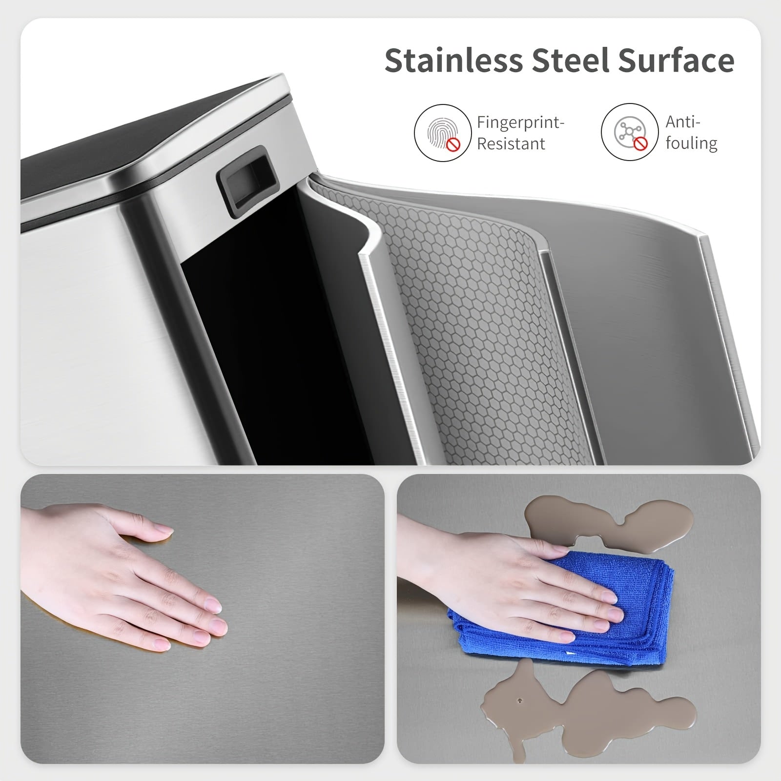 16 GallonStainless Steel Trash Can, 15.85gal Dual Compartment, Metal Kitchen Step Recycle Bin, Metal Double Dustbin, Bathroom Trash Can, Bedroom Trash Can With Lid, Stainless Steel Trash Can, Bathroom Trash Can, Silent Trash Can