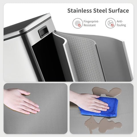 16 GallonStainless Steel Trash Can, 15.85gal Dual Compartment, Metal Kitchen Step Recycle Bin, Metal Double Dustbin, Bathroom Trash Can, Bedroom Trash Can With Lid, Stainless Steel Trash Can, Bathroom Trash Can, Silent Trash Can