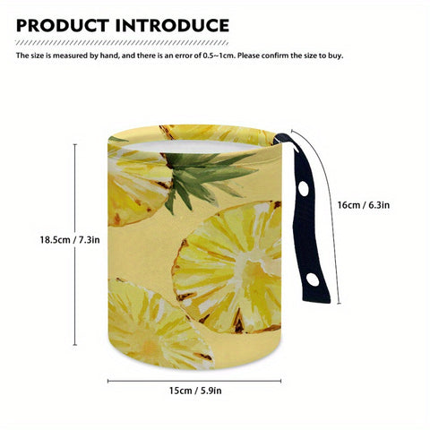 1pc Pineapple Print Car Trash Can - Durable Polyester Fiber, Portable & Stylish Interior Accessory for Cars, Camping, and Kitchens, Vibrant Yellow with Green Leaves, Compact Design for Easy Storage, Car Trash Can, Kitchen Waste Bin, Playful Design, Sturdy