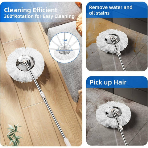 Spin Mop and Bucket with Wringer Set Home, 360 Mop and Bucket with Separate Clean and Dirty, Wet Dust Mop Floor Cleaning with Refills Silvery with 6 Pads