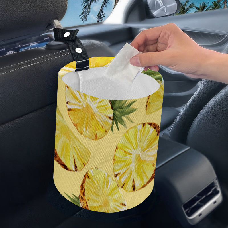 1pc Pineapple Print Car Trash Can - Durable Polyester Fiber, Portable & Stylish Interior Accessory for Cars, Camping, and Kitchens, Vibrant Yellow with Green Leaves, Compact Design for Easy Storage, Car Trash Can, Kitchen Waste Bin, Playful Design, Sturdy