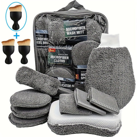 All-in-One Car Wash Kit 11+1pc Car Cleaning Kit | 11pcs Microfiber Cloths