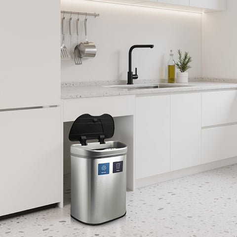 Ninestars DZT-70-R3 Motion Sensor Trash Can, Extra Large, Silver, Battery Powered, Non-rechargeable AAA Battery, Operating Voltage ≤36V, with Automatic Lid Closure for Home and Office Use