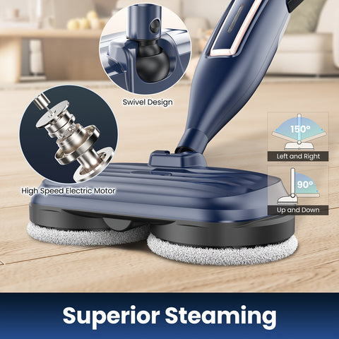 VM6 Steam Mop with Rotating Mop Pads, 10-in-1 Spin Steam Blaster Technology, 3 Steam Modes & LED Headlights for Laminate & Marble Floors, Steam Mops For Floor Cleaning, Floor Cleaning Mop, Swivel Mop, Floor Cleaning Mops, Flat Mops For Floor Cleaning, Spr