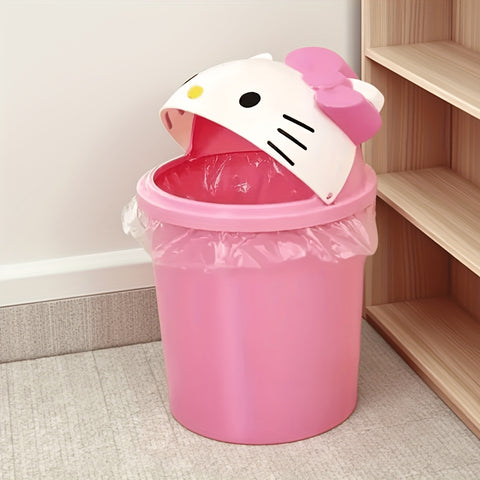 Sanrio for hello kitty Mini Desktop Trash Can with Removable Lid - Cute Pink & Red Bow Design, Durable Plastic Cylindrical Waste Bin for Office, Kitchen, Coffee Table Decor, Compact & Stylish Storage Solution, Kitchen Trash Can, Playful Design, Easy Clean