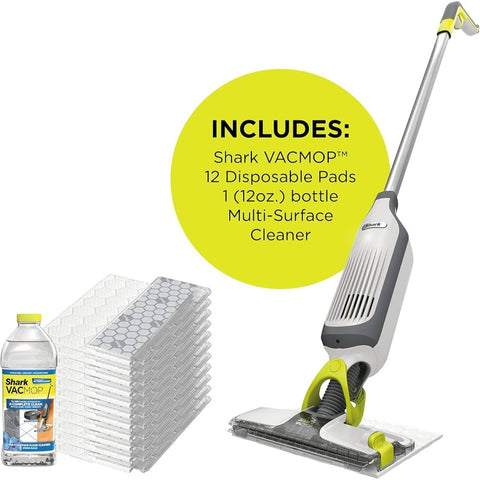VM200P12 VACMOP -in-One Vacuum Mop System with 12 Disposable Pads & 12oz Cleaning Solution - Wet Mop for Hard Floors,, Vinyl, Laminate - One-Step Suction & Mopping, No Bucket\u002FMicrofiber Cloth, Compatible with VACMOP, Mop With Spray, Cleaning Supplies