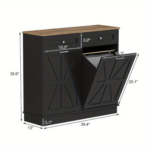 20 Gallon Heavy-Duty Trash Cabinet & Laundry Hamper - Farmhouse Cabinet with Tilt-Out Bin Doors, Space-Saving Storage for Kitchen, Bathroom, Laundry Room - Pet Proof Trash Can Organizer with Tabletop Drawer - Recycled Wood Construction, Kitchen Organizer,