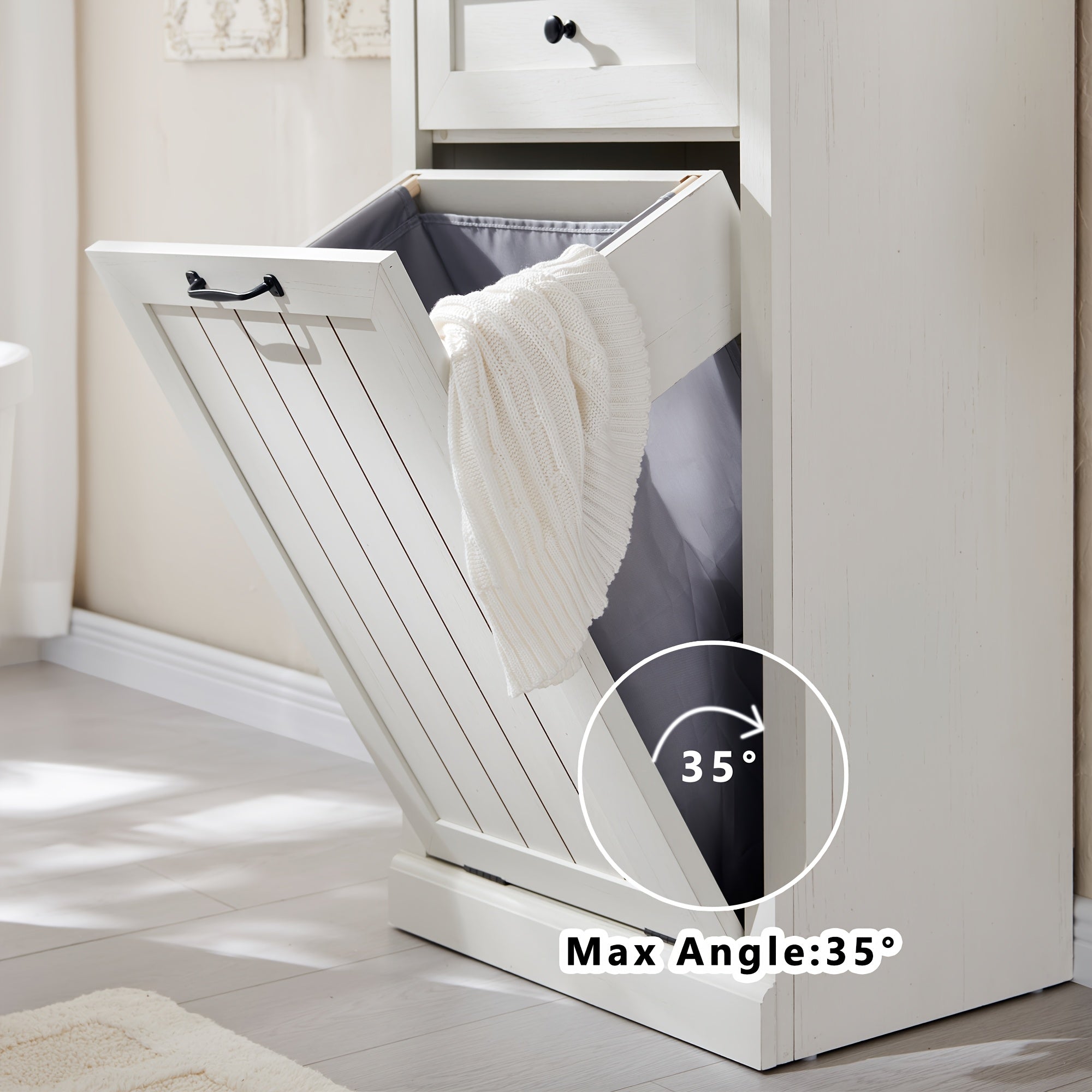 10 Gallon Recycled Wood Tilt-Out Trash Can Cabinet with Drawer - Quiet Close Hidden Laundry Hamper, Pull-Out Bin for Kitchen, Dining & Living Room Storage, Trash Can for Kitchen, Home Organization, Sleek Home Decor, Sturdy Build, Multifunctional Furniture