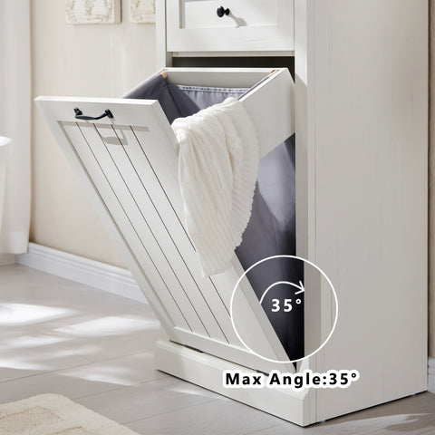 10 Gallon Recycled Wood Tilt-Out Trash Can Cabinet with Drawer - Quiet Close Hidden Laundry Hamper, Pull-Out Bin for Kitchen, Dining & Living Room Storage, Trash Can for Kitchen, Home Organization, Sleek Home Decor, Sturdy Build, Multifunctional Furniture