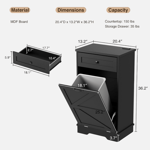 Black Farmhouse Tilt Out Trash Cabinet 10 Gallon Dog Proof Garbage