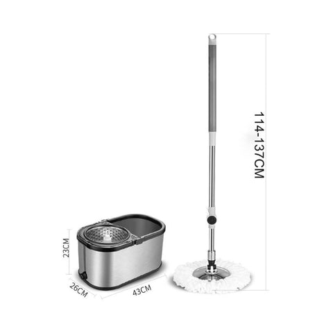 Stainless Steel Spin Mop Bucket System with Heavy-Duty Mop & 6 Microfiber Refills - 4-Wheel Floor Mop, Space-Saving Compact Design, Fast-Drying Spin Mechanism for Vinyl Floors - \u002FOutdoor Use (Easy Storage