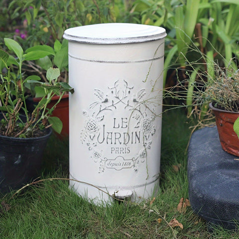 Metal Round Trash Can Suitable For Kitchen Rural Waste Basket Farmhouse Storage Barrel, Under-Bed Storage