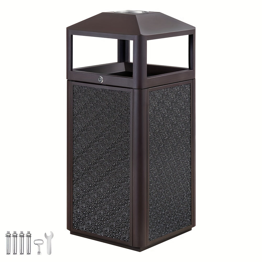 Heavy-Duty Metal Trash Can - Lockable Lid 15 Gallon Weatherproof Outdoor Trash Can Suitable for Offices Or Hotels Kitchens Bedrooms Toilets Public Places Outdoors