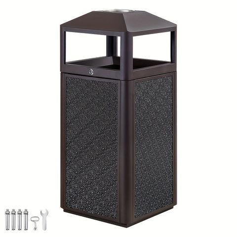 Heavy-Duty Metal Trash Can - Lockable Lid 15 Gallon Weatherproof Outdoor Trash Can Suitable for Offices Or Hotels Kitchens Bedrooms Toilets Public Places Outdoors