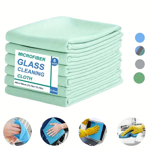 Microfiber Cleaning Cloths 6-Pack Microfiber Glass Cleaning Cloths - Streak-Free, Lint-Free