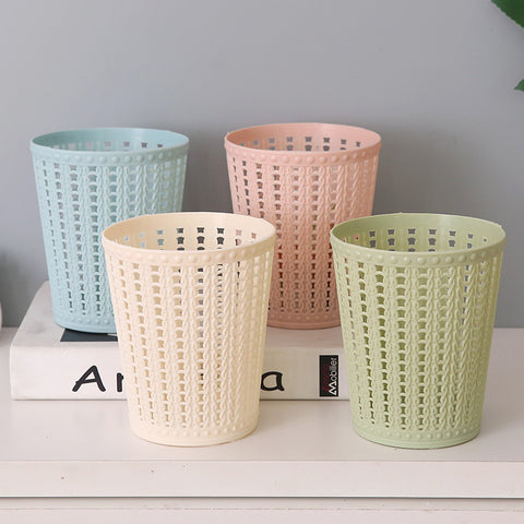 Modern Cylindrical Plastic Mini Trash Can with Hollow Vertical Ridges - Pastel Colors (, Pink, White, Mint Green) | Compact Space-Saving Desktop Waste Bin for, Office, Coffee Table, Bedside | Durable & Lightweight Discreet Bin