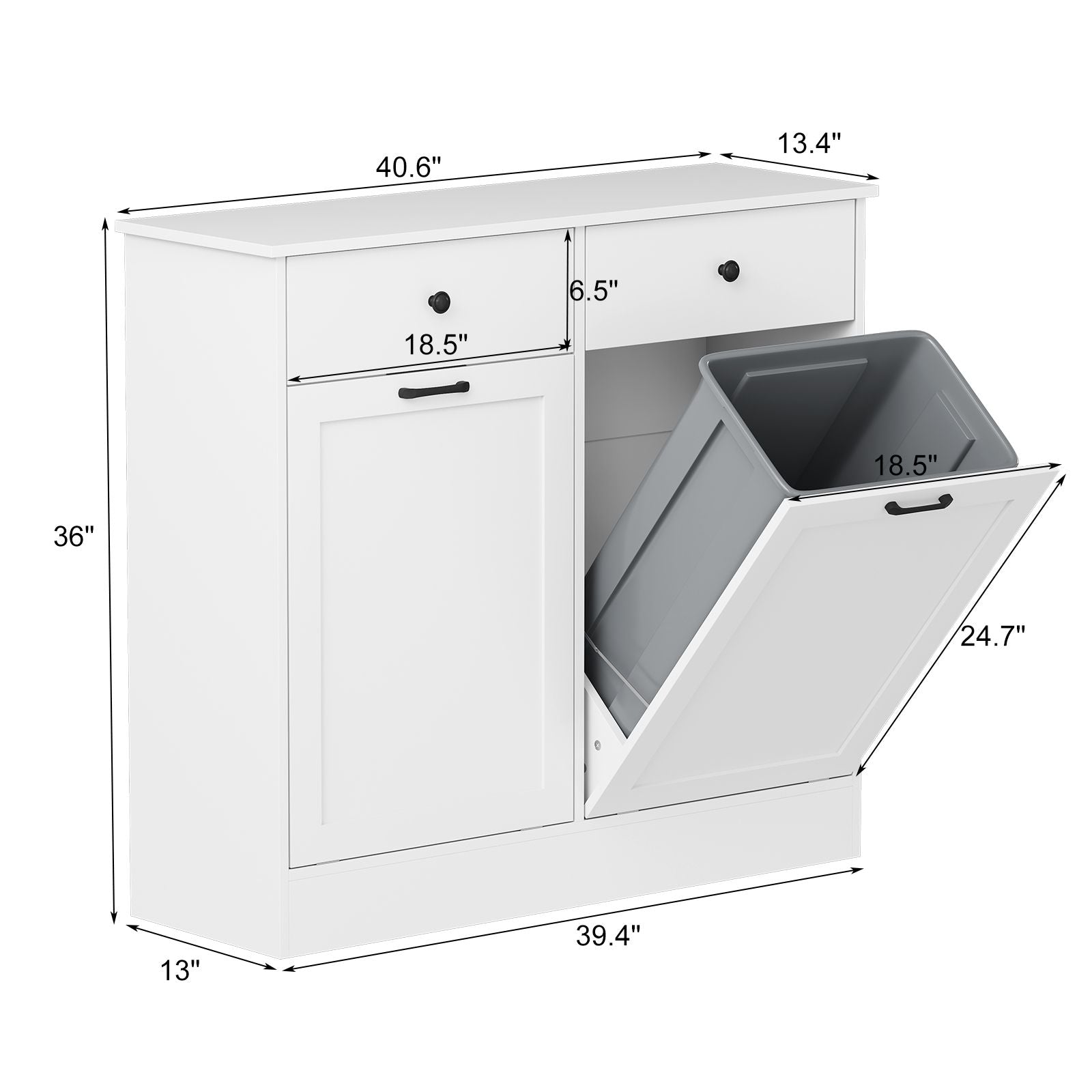 Wpond 20 Gallon Heavy-Duty Freestanding Trash Can Cabinet with Double Tilt-Out Trash Bins, Deodorizing System & Dog-Proof Hidden Storage - Modern \u002F Kitchen Cabinet with Doors, Easy Assembly, Space-Saving Design for Home, Office, Bathroom - No Electr