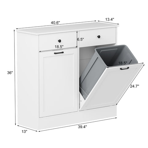 Wpond 20 Gallon Heavy-Duty Freestanding Trash Can Cabinet with Double Tilt-Out Trash Bins, Deodorizing System & Dog-Proof Hidden Storage - Modern \u002F Kitchen Cabinet with Doors, Easy Assembly, Space-Saving Design for Home, Office, Bathroom - No Electr