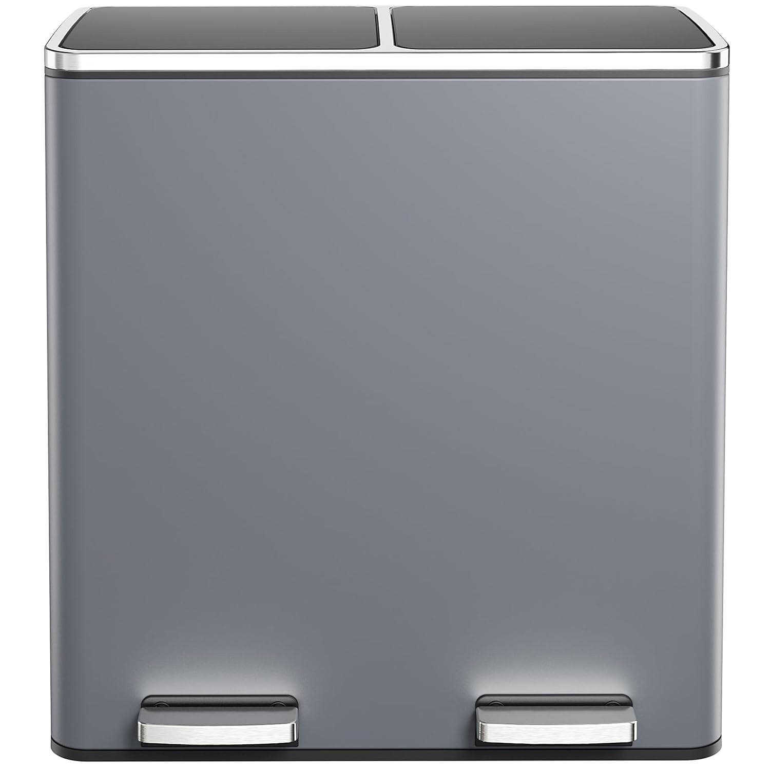 16 GallonStainless Steel Trash Can, 15.85gal Dual Compartment, Metal Kitchen Step Recycle Bin, Metal Double Dustbin, Bathroom Trash Can, Bedroom Trash Can With Lid, Stainless Steel Trash Can, Bathroom Trash Can, Silent Trash Can