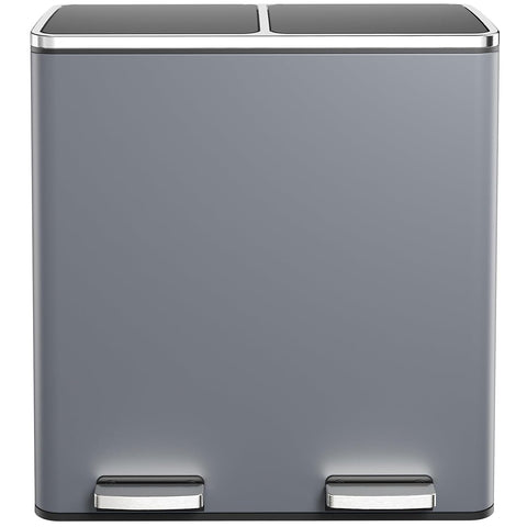 16 GallonStainless Steel Trash Can, 15.85gal Dual Compartment, Metal Kitchen Step Recycle Bin, Metal Double Dustbin, Bathroom Trash Can, Bedroom Trash Can With Lid, Stainless Steel Trash Can, Bathroom Trash Can, Silent Trash Can
