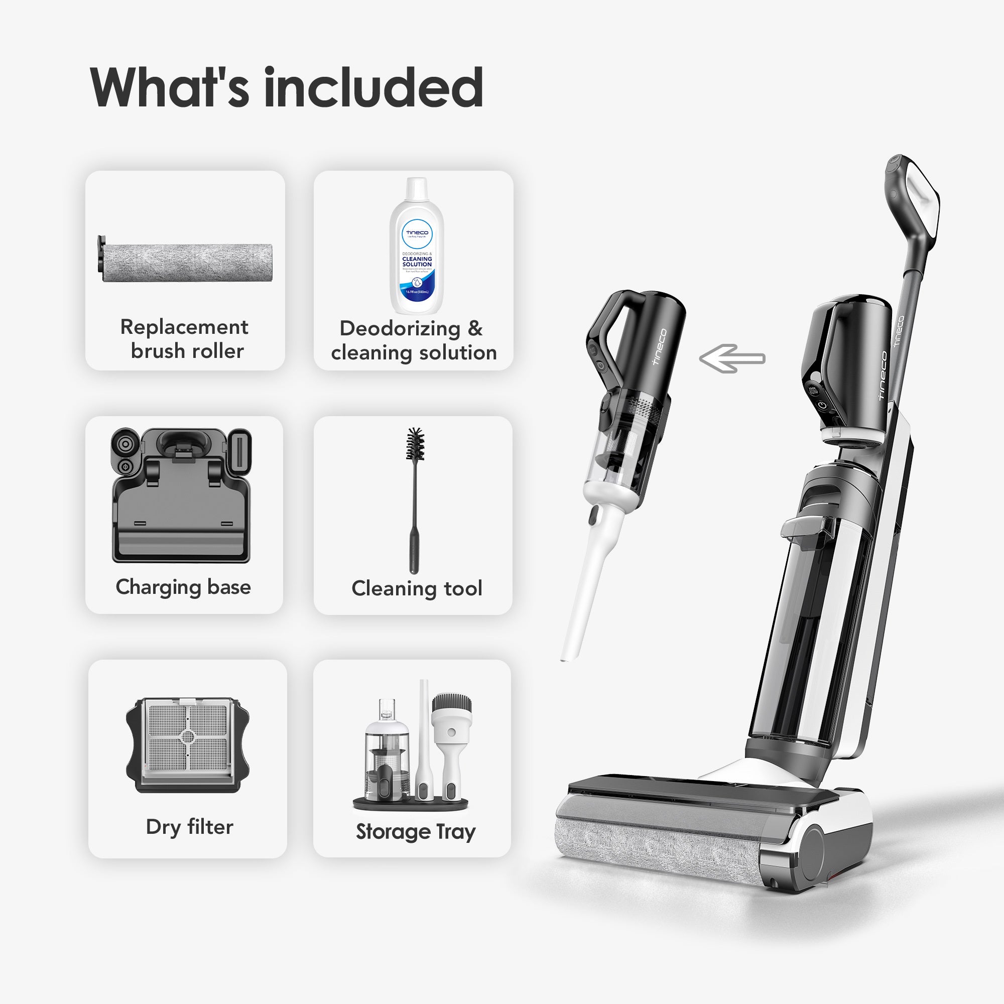 Tineco FLOOR ONE S5 COMBO 2-in-1 Smart Cordless Wet-Dry Vacuum Cleaner and HandVac, Great for Sticky Messes and Pet Hair, Lightweight, Ultra-Quiet, with Smart Display, Wi-Fi, App and Voice Guide