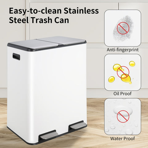 16 Gal Dual Kitchen Stainless Steel Trash Can W\u002F2 Built-in Box for Odor Control, Waste Dustbin, Sealing Base & Soft Close, for Home, Office