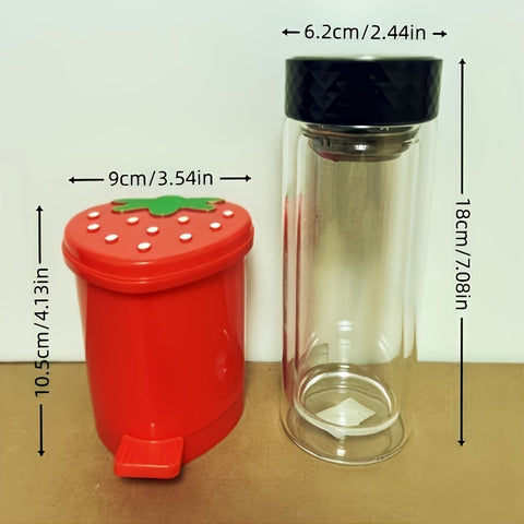 1pc Creative Strawberry Mini Desktop Trash Can with Lid, Odor Sealing Plastic Wastebasket, Foot Pedal for Hands-Free Operation - Decorative Small Waste Bin for Office, Home