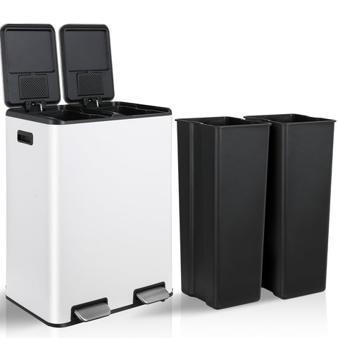 16 Gal Dual Kitchen Stainless Steel Trash Can W\u002F2 Built-in Box for Odor Control, Waste Dustbin, Sealing Base & Soft Close, for Home, Office