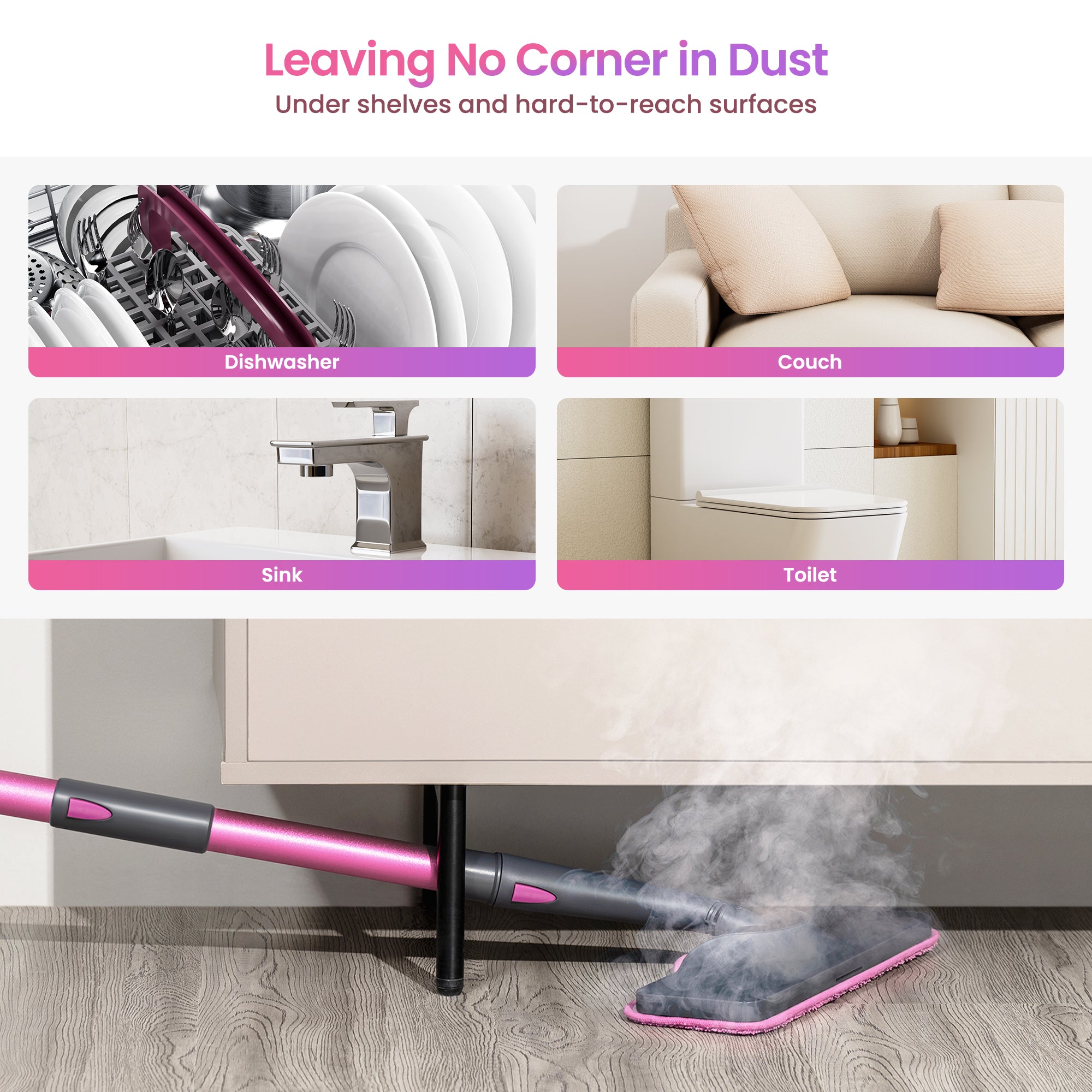 Schenley 19-in-1 Steam Mop Dual-Rod Design with Detachable Handheld Steamer for Walls, Grouts, Hard Floors, Tiles, includes Multi-purpose Accessories and Washable Microfiber Pads
