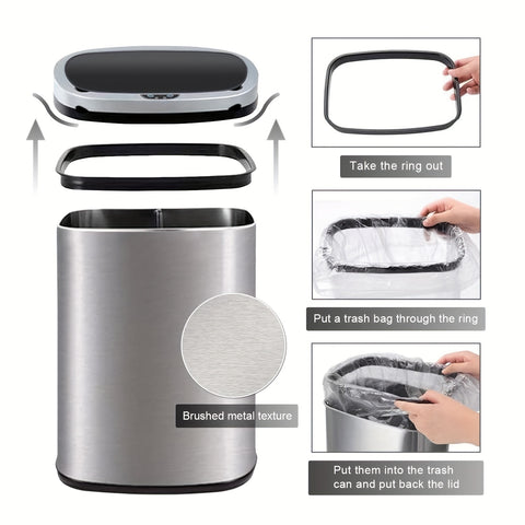 13 Gallon Trash Can Kitchen Waste Bin 50L, Automatic Garbage Can Touchless Motion Sensor, for Office Bedroom Living Room Trash Can, Bedroom Trash Can, Contemporary Design, Compact Bin, Highquality Plastic, Rustresistant Material, Large Capacity Bin, Motio