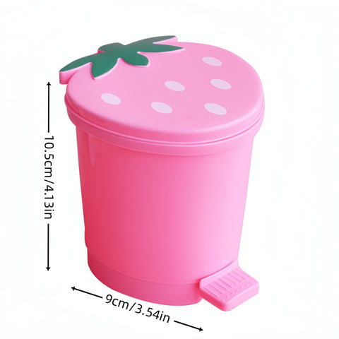 1pc Creative Strawberry Mini Desktop Trash Can with Lid, Odor Sealing Plastic Wastebasket, Foot Pedal for Hands-Free Operation - Decorative Small Waste Bin for Office, Home
