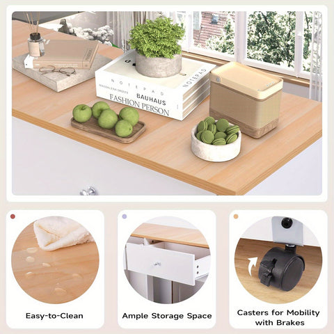 Heavy-Duty Hardwood Trash Can Cabinet with Locking Tilt-Out Bins & Casters - Kitchen\u002FBathroom\u002FOffice garbage storage Organizer with 2 Drawers, Fits 10Gal + 9Gal Bins, Space-Saving Modern Cabinet (Easy Assembly), Storage Bins, Sleek Wooden Design