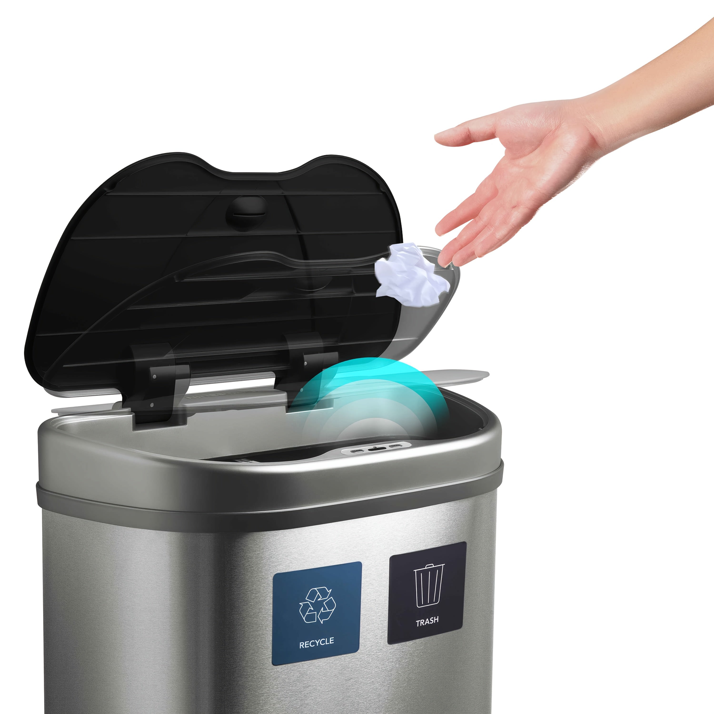 Ninestars DZT-70-R3 Motion Sensor Trash Can, Extra Large, Silver, Battery Powered, Non-rechargeable AAA Battery, Operating Voltage ≤36V, with Automatic Lid Closure for Home and Office Use