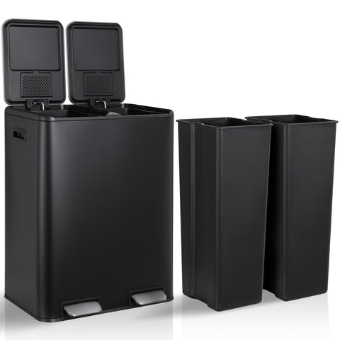 16 Gal Dual Kitchen Stainless Steel Trash Can W\u002F2 Built-in Box for Odor Control, Waste Dustbin, Sealing Base & Soft Close, for Home, Office