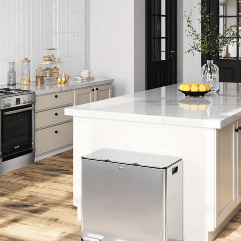 15\u002F 24 Gallon Trash Can Stainless Steel Step On with Separated Lid and Foot Pedal