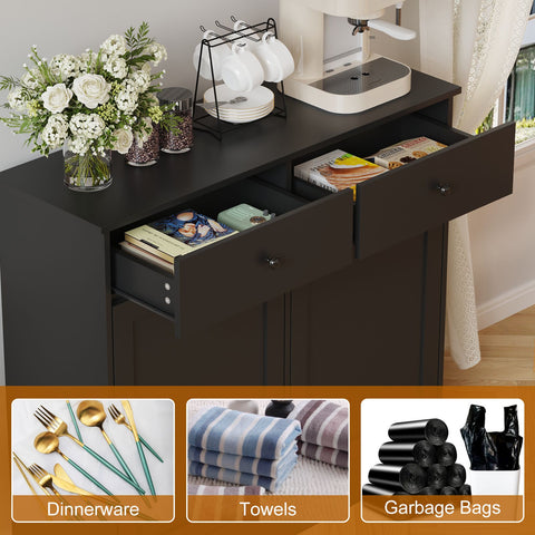 Wpond 20-Gallon Heavy-Duty Double Tilt Out Trash Can Cabinet with Deodorizer - Freestanding Dog-Proof Trash Can with Hidden Storage Drawers, Heavy-Duty Construction, Space-Saving Design, Easy Assembly for Kitchen, Living Room, Office - Modern Cabine