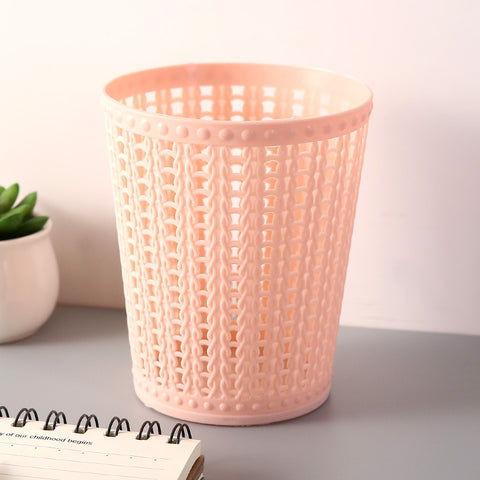 Modern Cylindrical Plastic Mini Trash Can with Hollow Vertical Ridges - Pastel Colors (, Pink, White, Mint Green) | Compact Space-Saving Desktop Waste Bin for, Office, Coffee Table, Bedside | Durable & Lightweight Discreet Bin