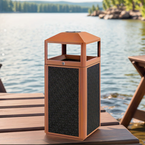 Heavy-Duty Metal Trash Can - Lockable Lid 15 Gallon Weatherproof Outdoor Trash Can Suitable for Offices Or Hotels Kitchens Bedrooms Toilets Public Places Outdoors