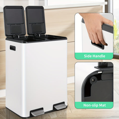 16 Gal Dual Kitchen Stainless Steel Trash Can W\u002F2 Built-in Box for Odor Control, Waste Dustbin, Sealing Base & Soft Close, for Home, Office