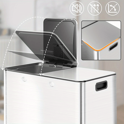 16 Gal Trash Can Stainless Steel w\u002F Separated Lid & Foot Pedal Kitchen Trash Can