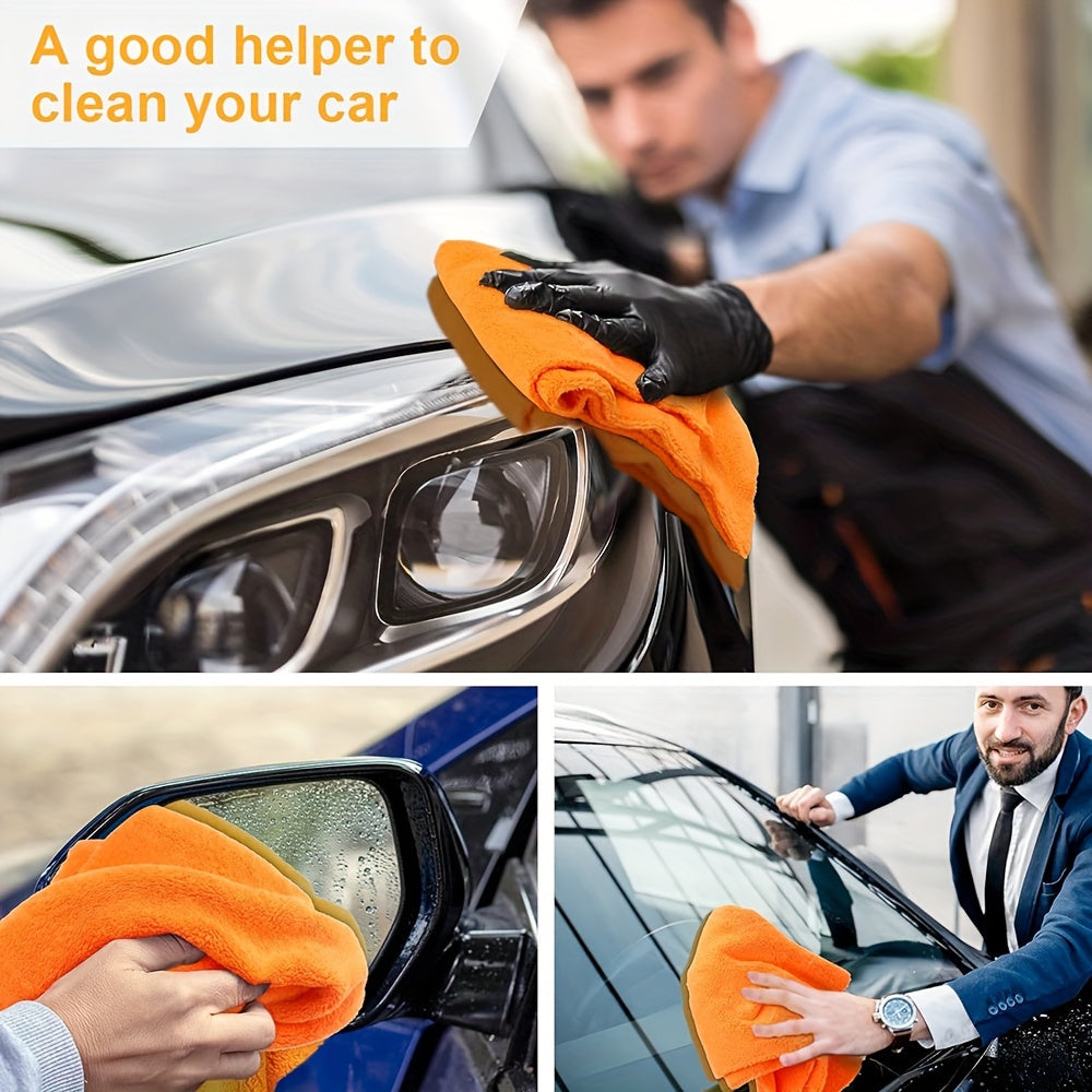 Microfiber Towel 5pcs Microfiber Automotive Towel | Borderless, Plush, Absorbent, 500 GSM, 16 inches, Orange, Dry Cleaning Polishing Towel