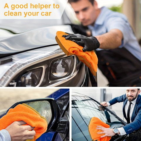 Microfiber Towel 5pcs Microfiber Automotive Towel | Borderless, Plush, Absorbent, 500 GSM, 16 inches, Orange, Dry Cleaning Polishing Towel