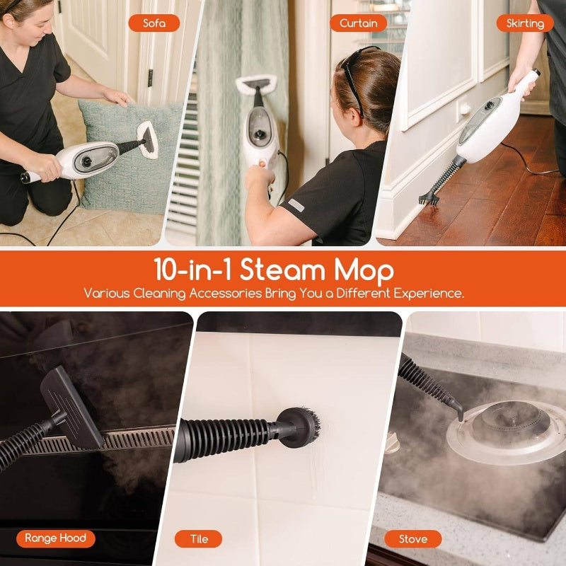 10-in-1 Steam Mop Floor Cleaner with 15-Second Fast Heating, Double-Sided Flip Design & Ergonomic Handle - Cordless Steam Cleaner for Kitchen, Living Room, Hardwood & Tile Floors, Multi-Surface Use, Quick Clean, No Residue, Compatible with
