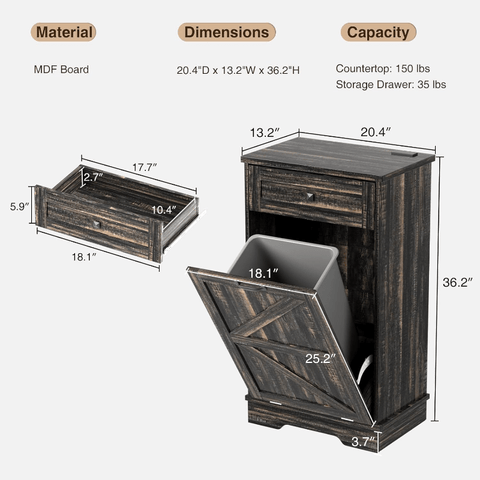Black Farmhouse Tilt Out Trash Cabinet 10 Gallon Dog Proof Garbage