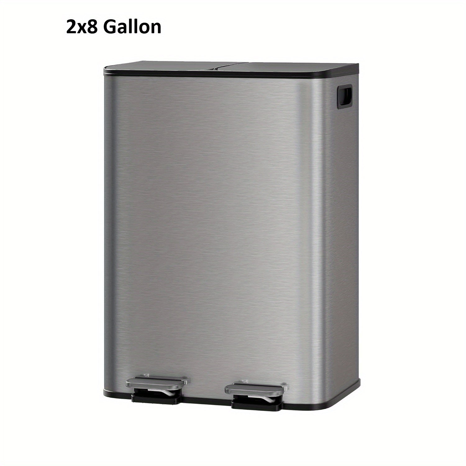 2x8 Gallon\u002F 2x10.6 Gallon Stainless Steel Double Trash Can with Lid for Kitchen, Large Dual Trash and Bin Combo, Step-on Kitchen Metal Stainless Steel Garbage Cans, PP Inner Buckets, Liner Rim, Silvery\u002F Gray\u002F Black