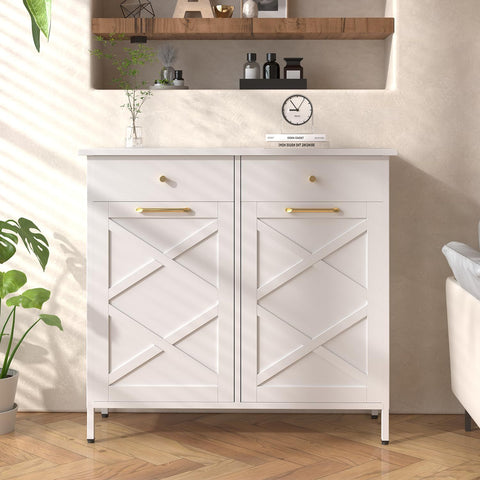 Double Tilt Out Trash Can Cabinet, Suitable For 20 Gallon Metal Dog Proof Trash, With 2 Drawers, Garbage Recycling Can Cabinet Laundry Sorter For Kitchen And Living Room